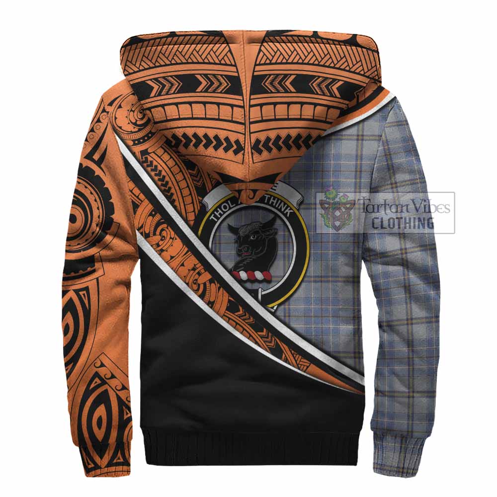 Tartan Vibes Clothing Tweedie Crest Tartan Sherpa Hoodie with Maori Tattoo Style - Orange Version