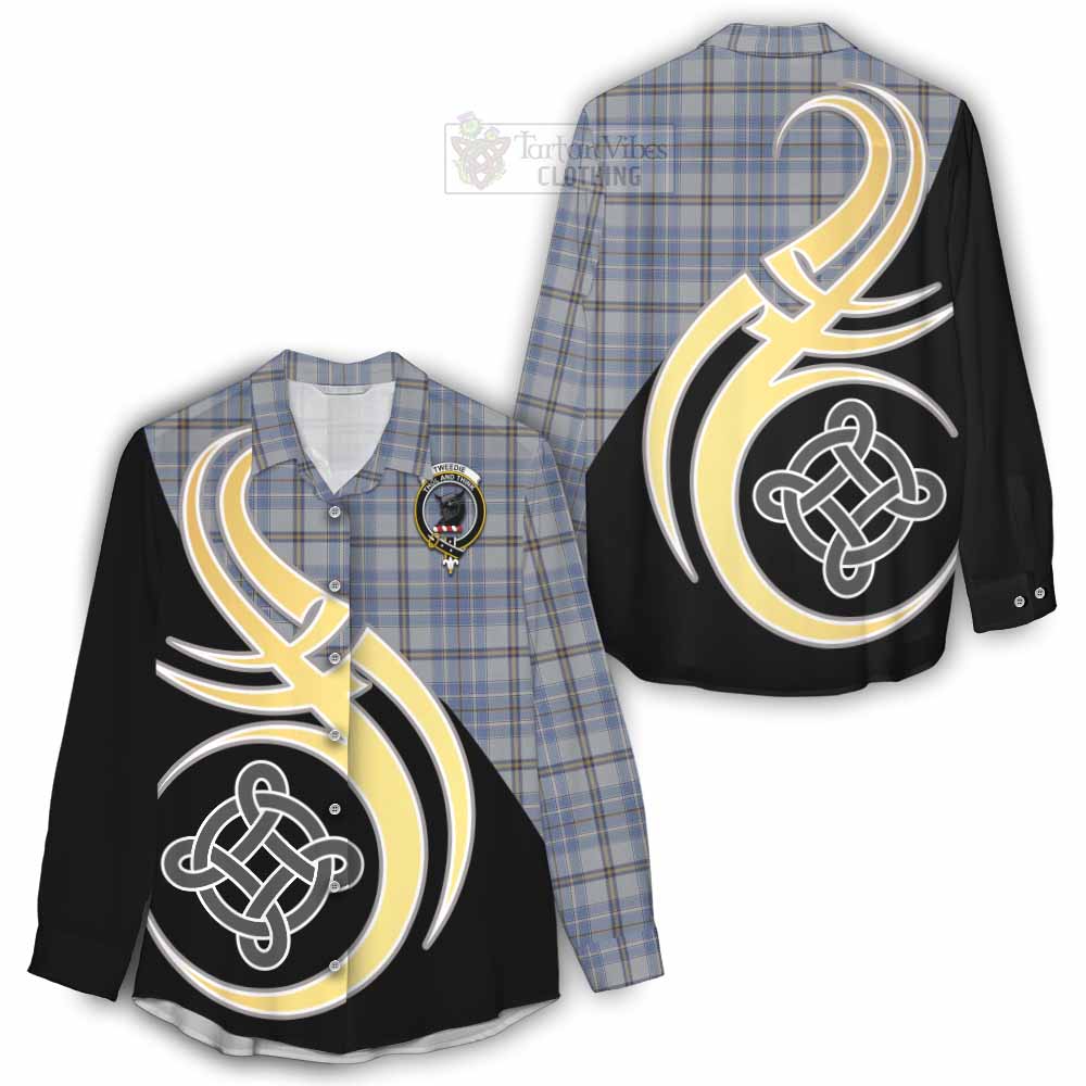 Tartan Vibes Clothing Tweedie Tartan Women's Casual Shirt with Family Crest and Celtic Symbol Style