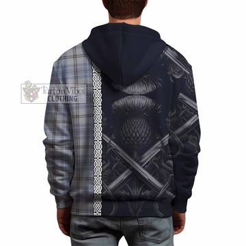 Tweedie Tartan Hoodie with Family Crest Cross Sword Thistle Celtic Vibes