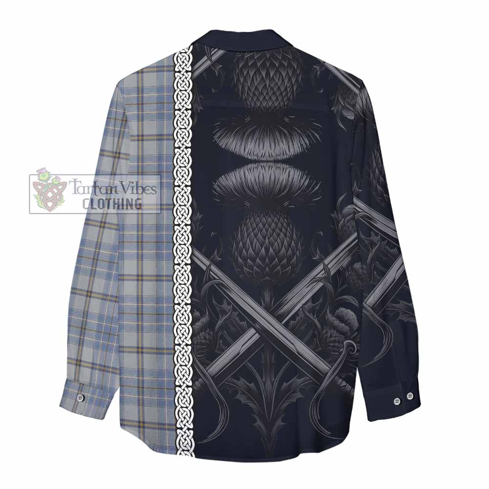 Tartan Vibes Clothing Tweedie Tartan Women's Casual Shirt with Family Crest Cross Sword Thistle Celtic Vibes