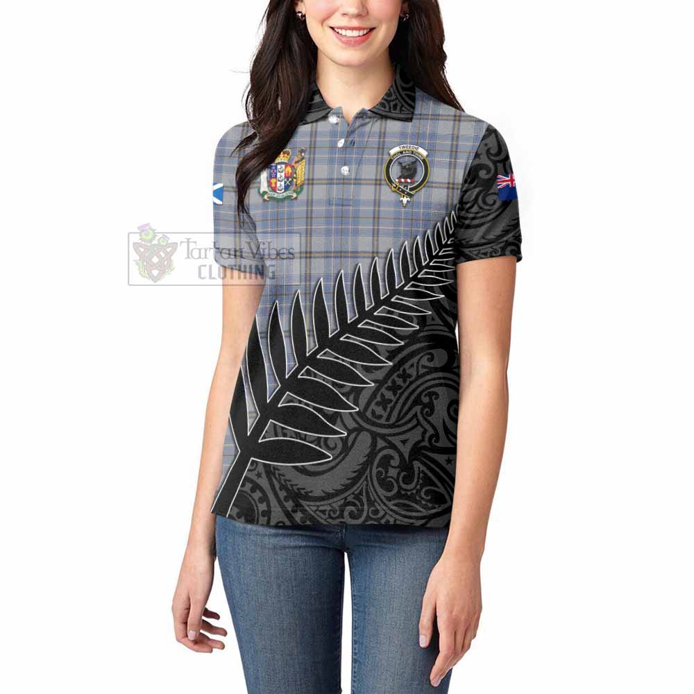 Tartan Vibes Clothing Tweedie Crest Tartan Women's Polo Shirt with New Zealand Silver Fern Half Style