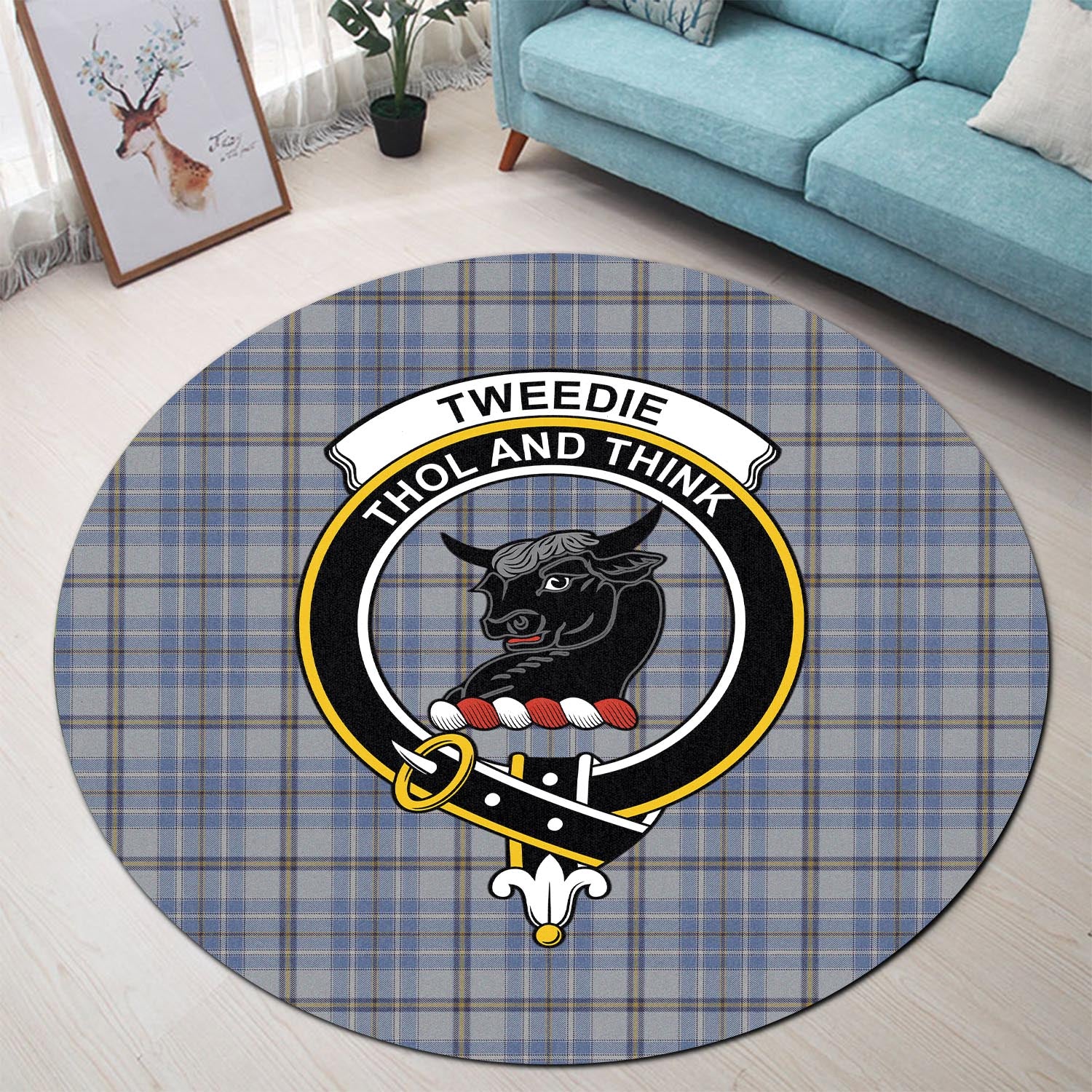 tweedie-tartan-round-rug-with-family-crest