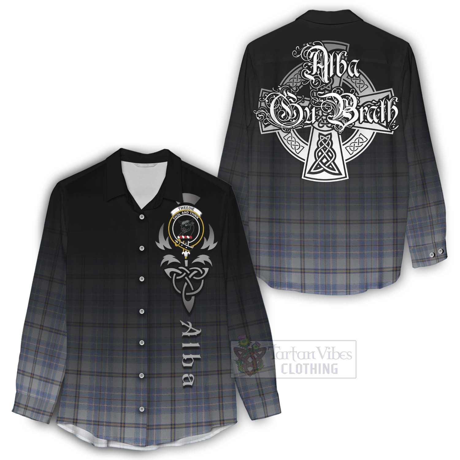 Tartan Vibes Clothing Tweedie Tartan Women's Casual Shirt Featuring Alba Gu Brath Family Crest Celtic Inspired