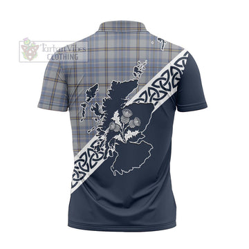 Tweedie Tartan Zipper Polo Shirt Featuring Thistle and Scotland Map