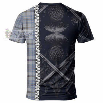 Tweedie Tartan T-Shirt with Family Crest Cross Sword Thistle Celtic Vibes