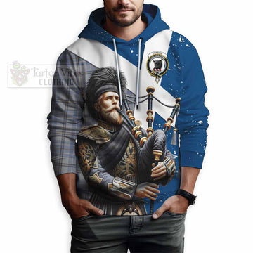 Tweedie Tartan Hoodie with Family Crest Scottish Bagpiper Vibes