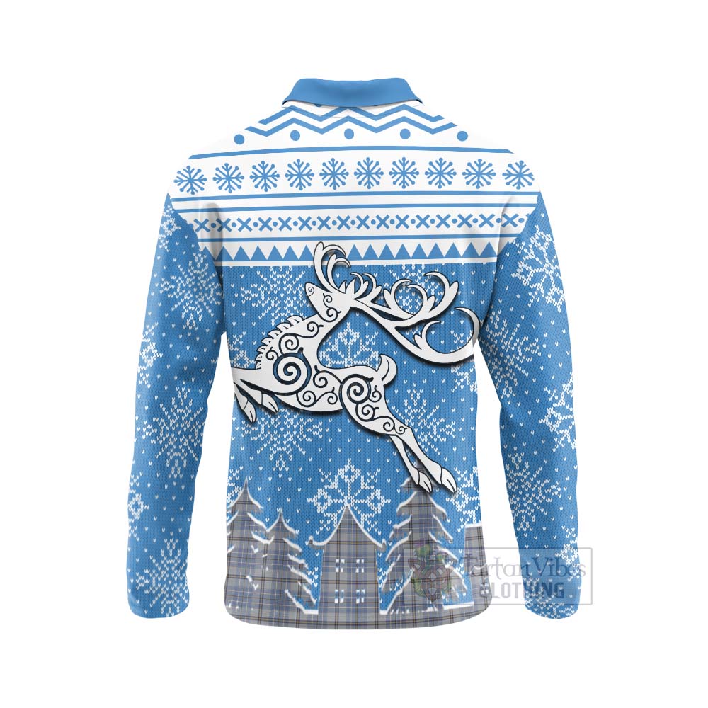 Tartan Vibes Clothing Tweedie Clan Christmas Long Sleeve Polo Shirt Celtic Reindeer Style