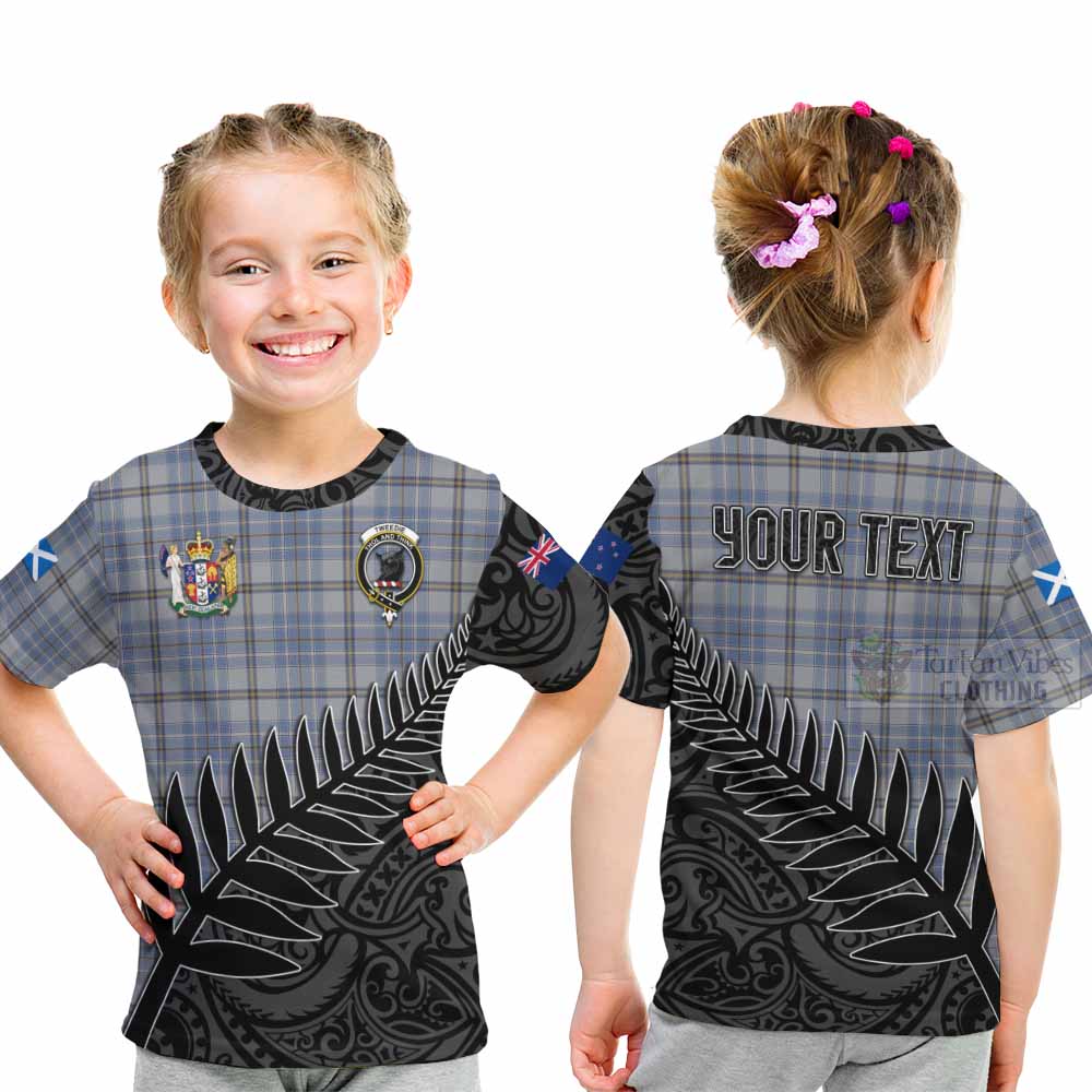 Tartan Vibes Clothing Tweedie Crest Tartan Kid T-Shirt with New Zealand Silver Fern Half Style