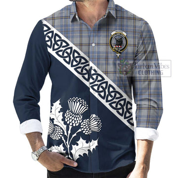 Tweedie Tartan Long Sleeve Button Shirt Featuring Thistle and Scotland Map