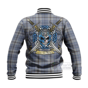 Tweedie Tartan Baseball Jacket with Family Crest Celtic Skull Style