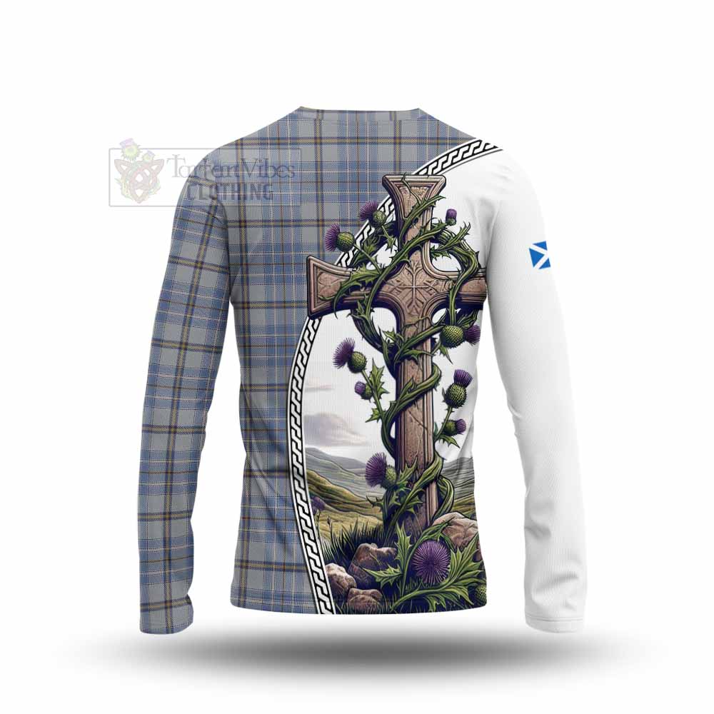 Tartan Vibes Clothing Tweedie Tartan Long Sleeve T-Shirt with Family Crest and St. Andrew's Cross Accented by Thistle Vines