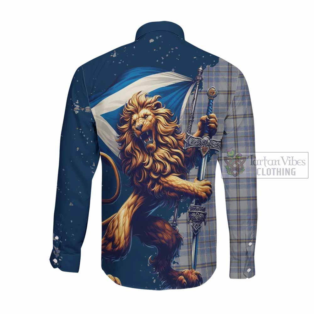 Tartan Vibes Clothing Tweedie Tartan Family Crest Long Sleeve Button Shirt with Scottish Majestic Lion