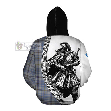 Tweedie Tartan Clan Crest Cotton Hoodie with Highlander Warrior Celtic Style