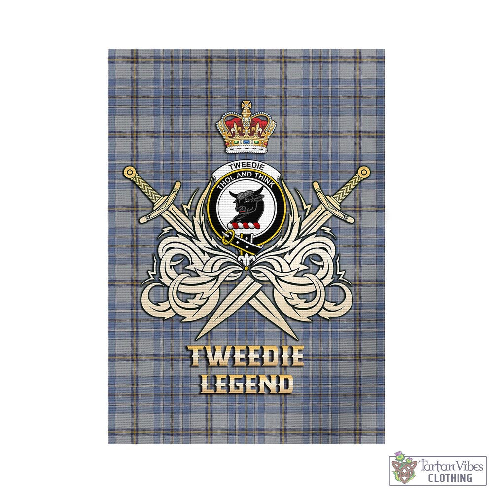 Tartan Vibes Clothing Tweedie Tartan Flag with Clan Crest and the Golden Sword of Courageous Legacy