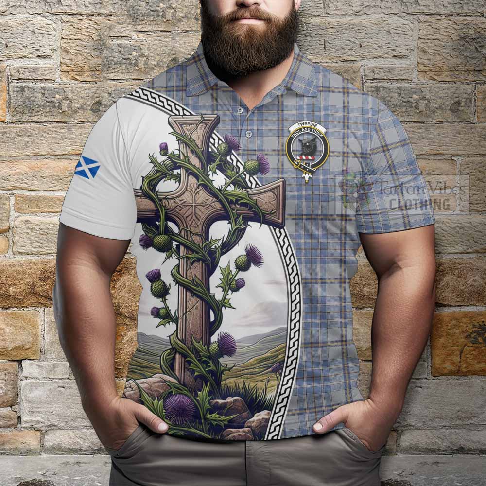 Tartan Vibes Clothing Tweedie Tartan Polo Shirt with Family Crest and St. Andrew's Cross Accented by Thistle Vines