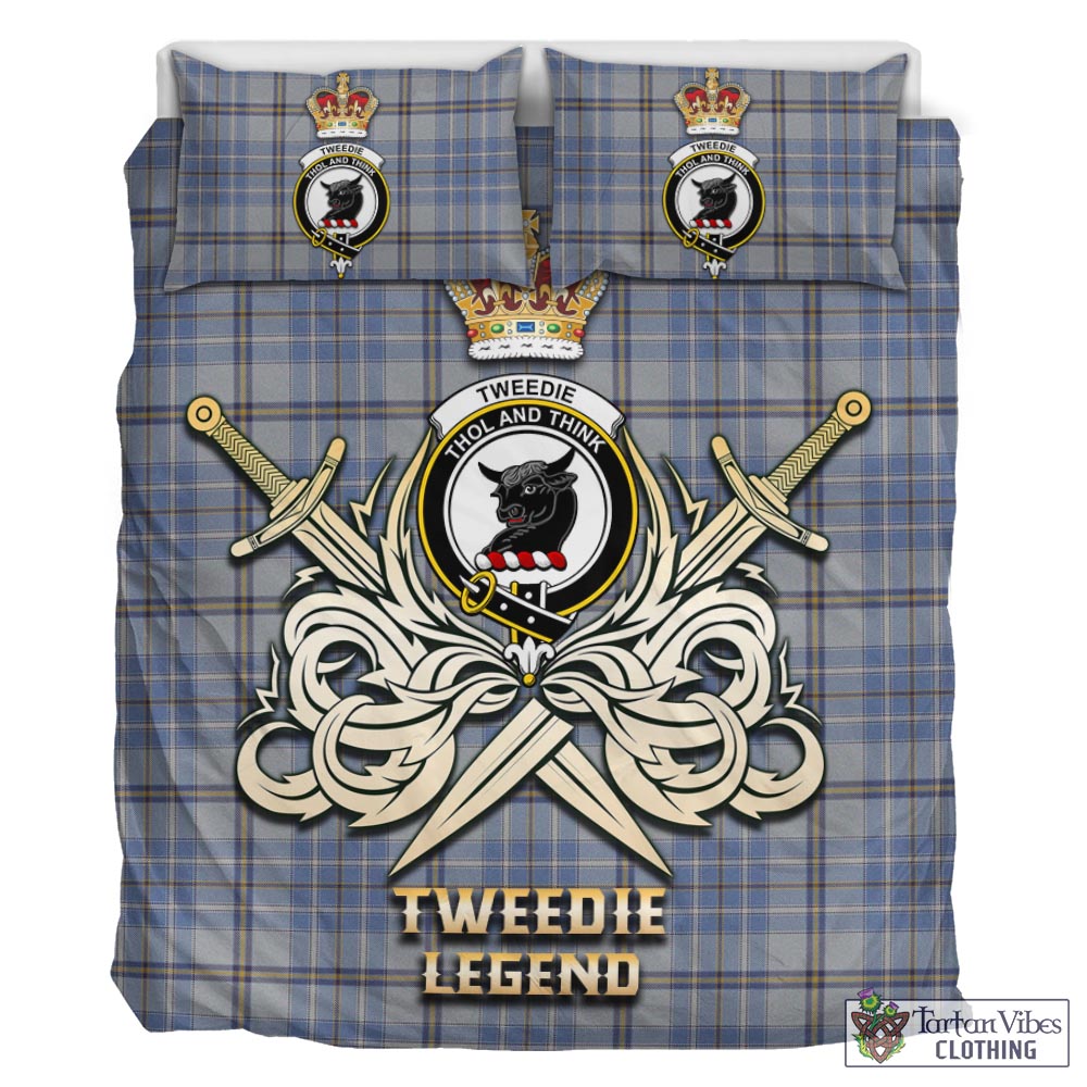 Tartan Vibes Clothing Tweedie Tartan Bedding Set with Clan Crest and the Golden Sword of Courageous Legacy