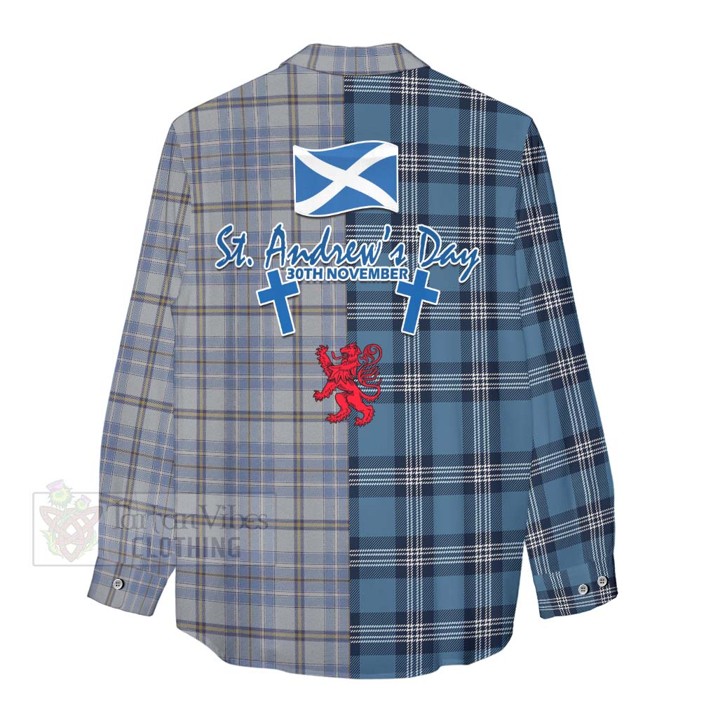 Tartan Vibes Clothing Tweedie Tartan Women's Casual Shirt Happy St. Andrew's Day Half Tartan Style