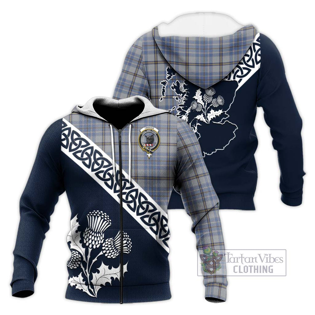 Tartan Vibes Clothing Tweedie Tartan Knitted Hoodie Featuring Thistle and Scotland Map