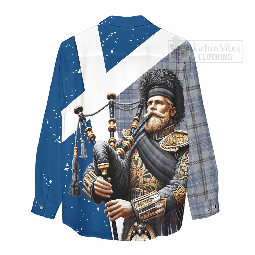 Tartan Vibes Clothing Tweedie Tartan Women's Casual Shirt with Family Crest Scottish Bagpiper Vibes