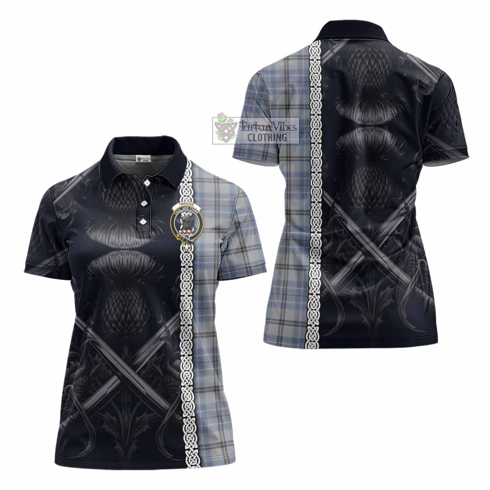 Tartan Vibes Clothing Tweedie Tartan Women's Polo Shirt with Family Crest Cross Sword Thistle Celtic Vibes