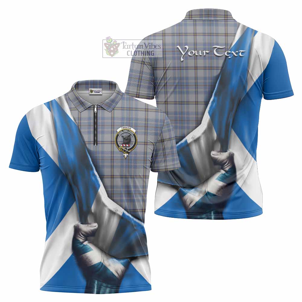 Tartan Vibes Clothing Tweedie Tartan Zipper Polo Shirt with Family Crest Scotland Patriotic Style