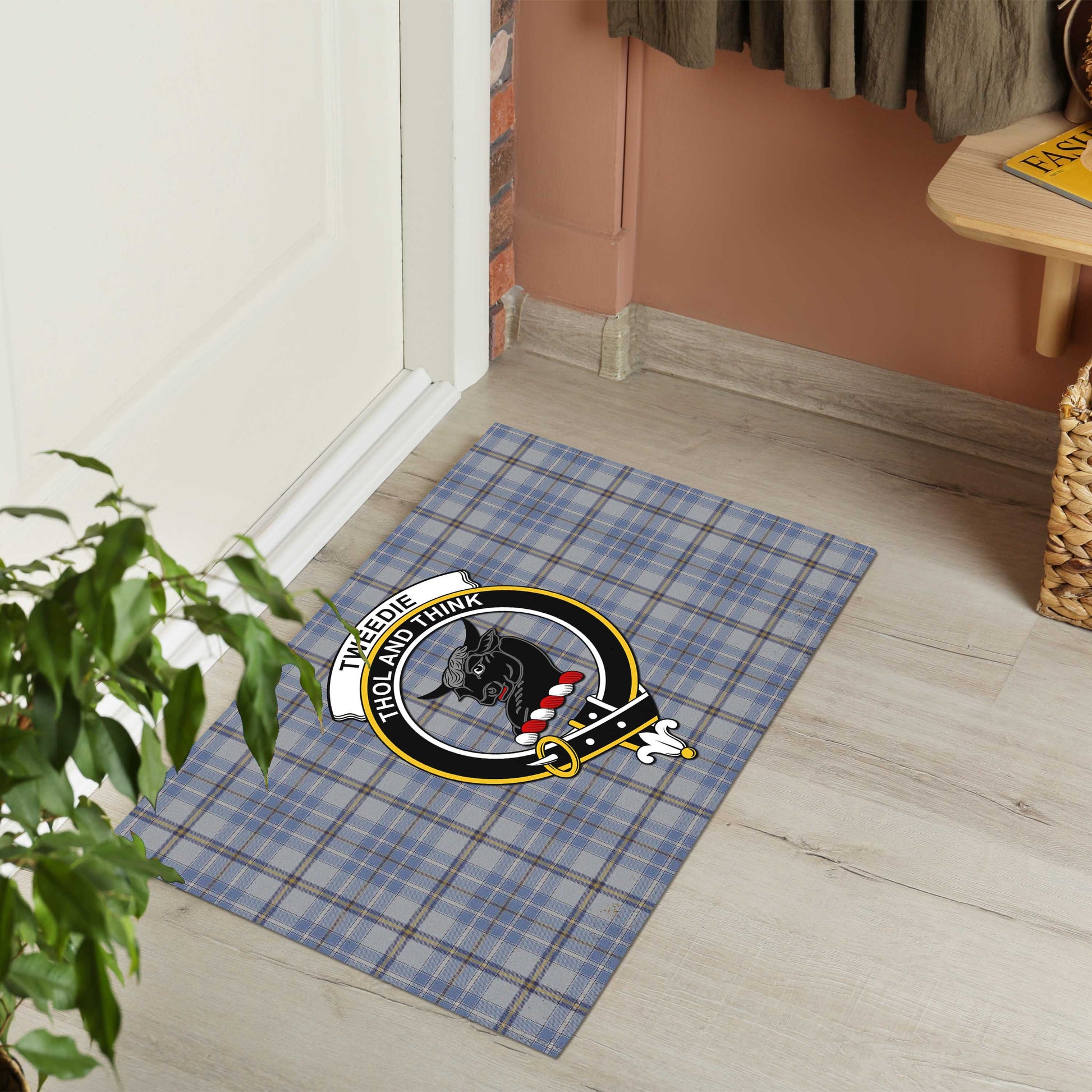 Tweedie Tartan Door Mat with Family Crest - Tartanvibesclothing Shop