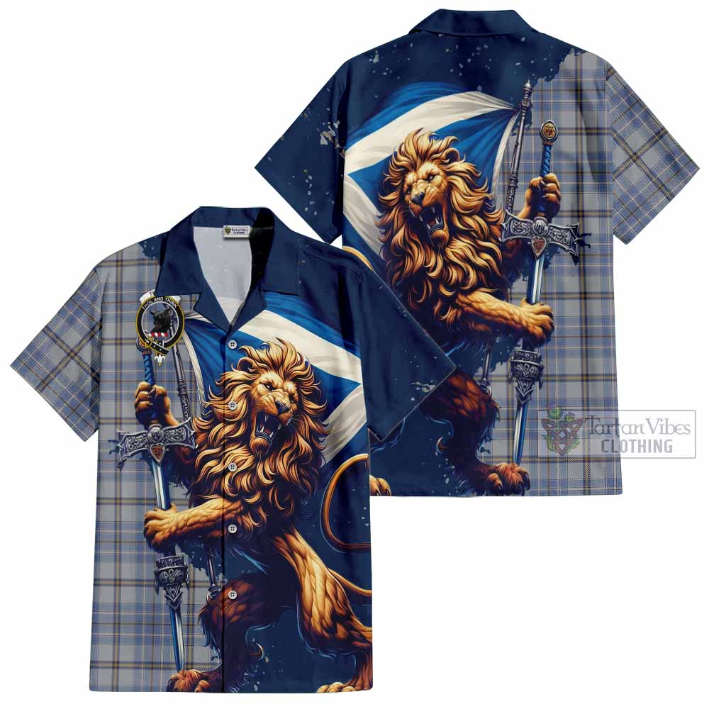 Tartan Vibes Clothing Tweedie Tartan Family Crest Short Sleeve Button Shirt with Scottish Majestic Lion