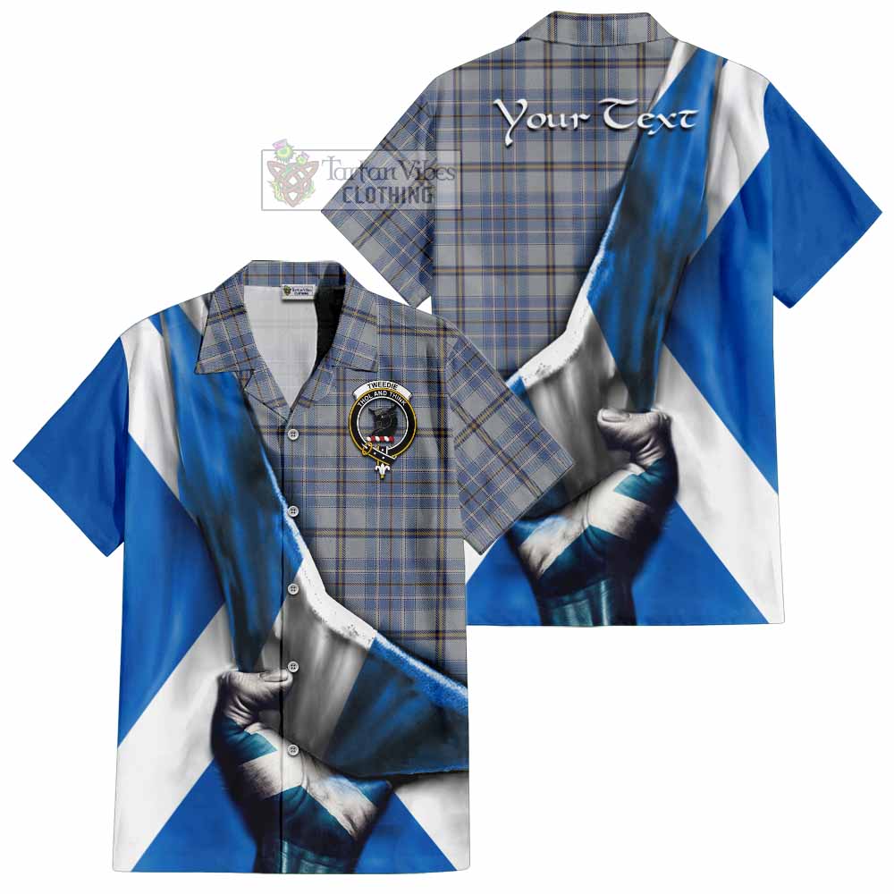 Tartan Vibes Clothing Tweedie Tartan Short Sleeve Button Shirt with Family Crest Scotland Patriotic Style