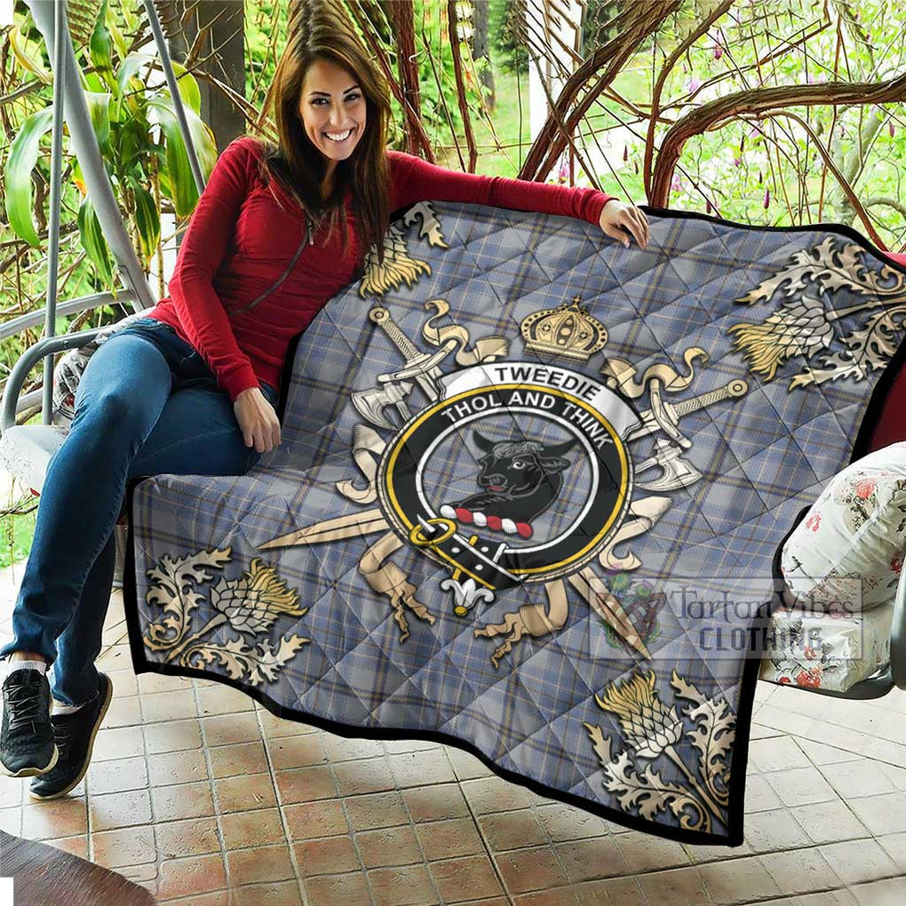 Tartan Vibes Clothing Tweedie Tartan Quilt with Family Crest and Scottish Golden Courage Shield