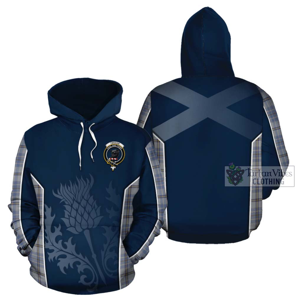 Tartan Vibes Clothing Tweedie Tartan Cotton Hoodie with Family Crest and Scottish Thistle Vibes Sport Style