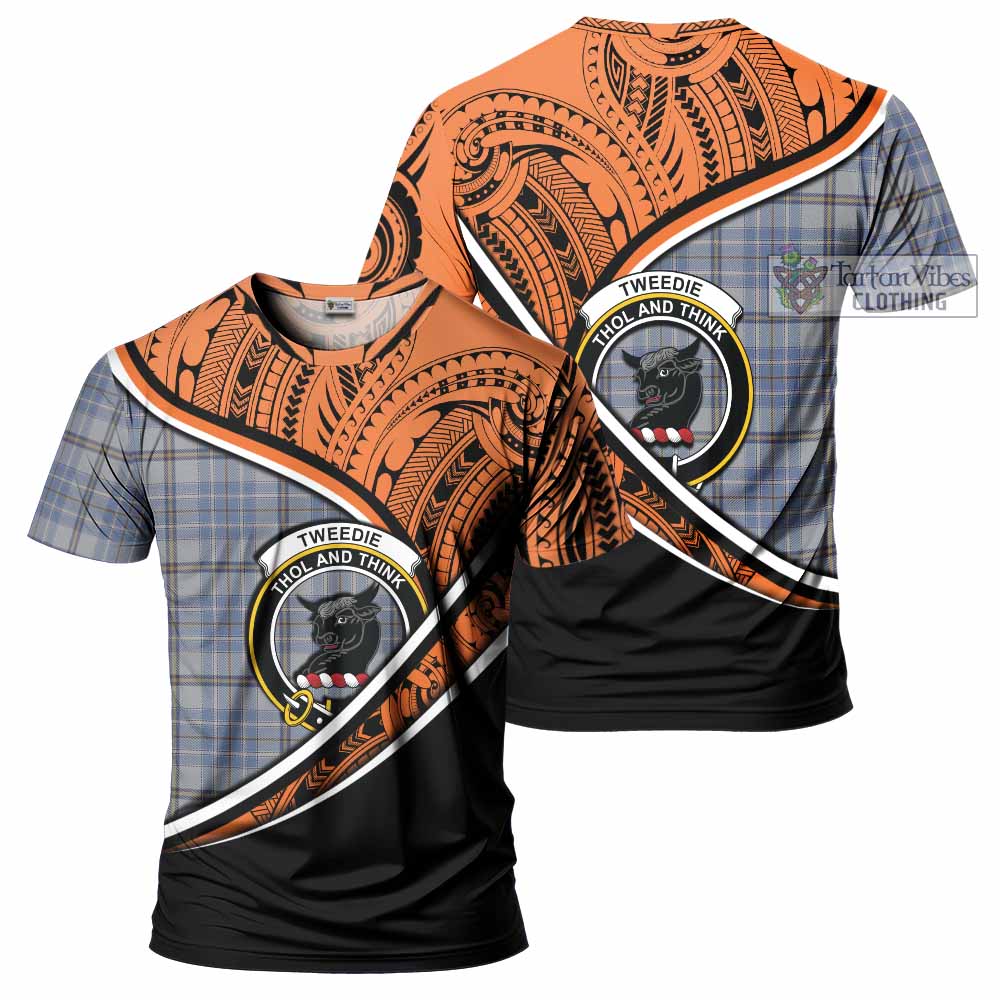 Tartan Vibes Clothing Tweedie Crest Tartan T-Shirt with Maori Tattoo Style - Orange Version