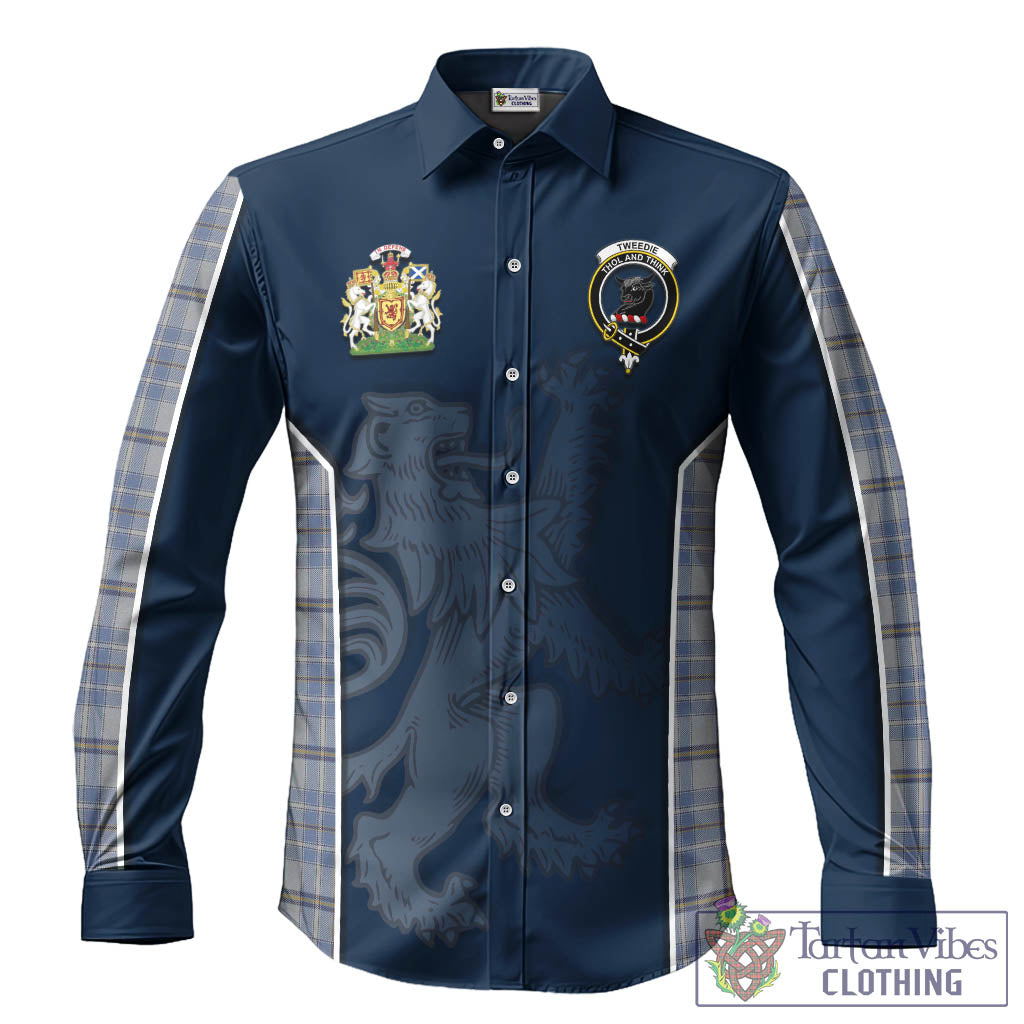 Tweedie Tartan Long Sleeve Button Up Shirt with Family Crest and Lion Rampant Vibes Sport Style