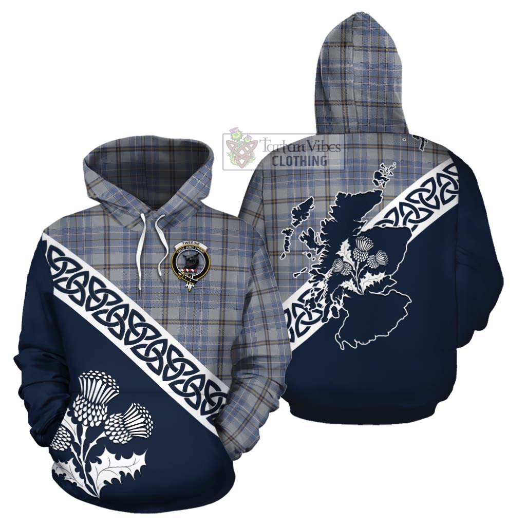 Tartan Vibes Clothing Tweedie Tartan Cotton Hoodie Featuring Thistle and Scotland Map