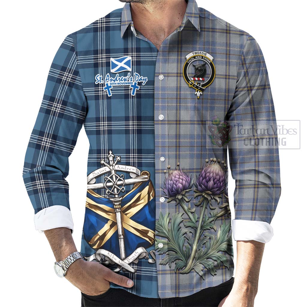 Tartan Vibes Clothing Tweedie Tartan Long Sleeve Button Shirt Happy St. Andrew's Day Half Tartan Style