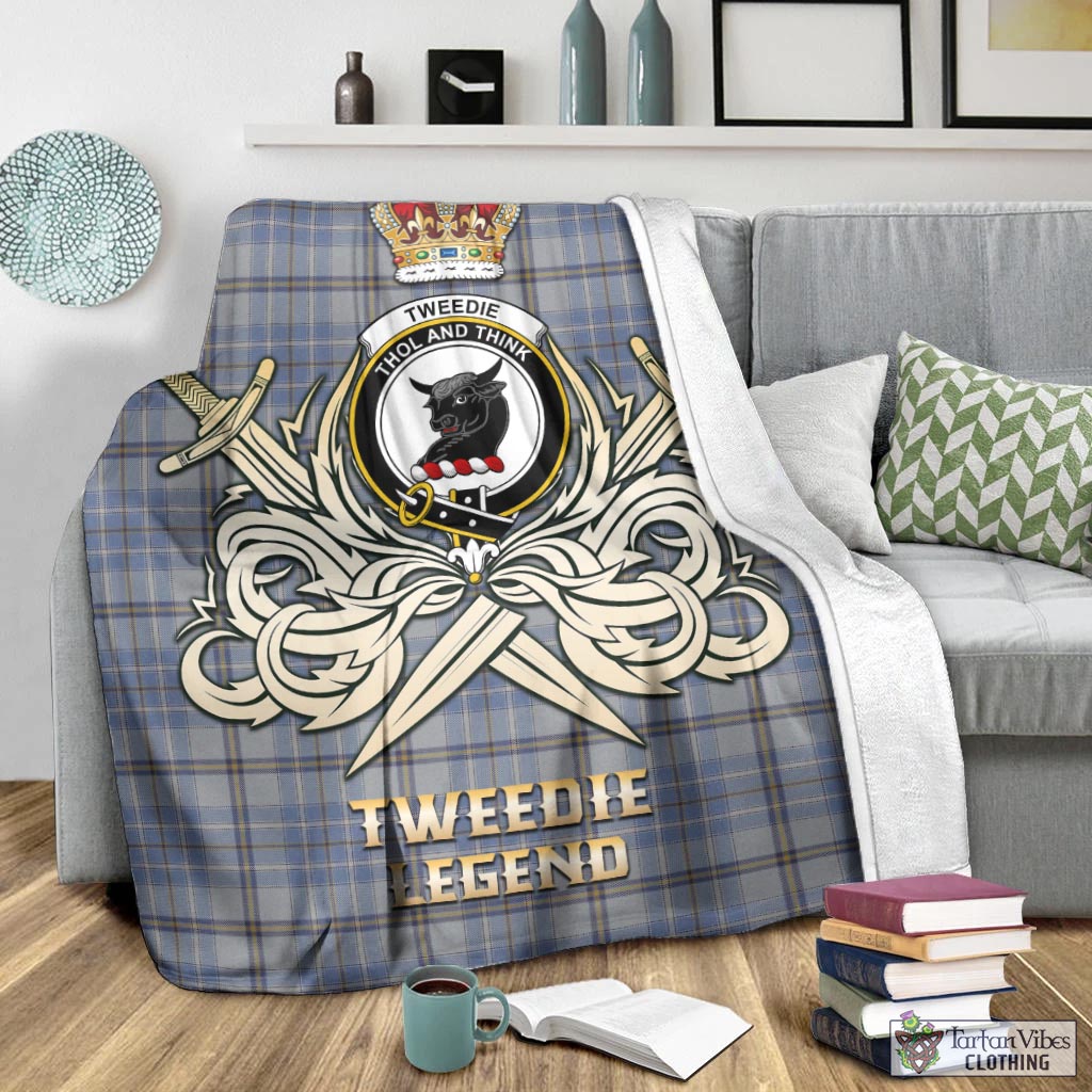 Tartan Vibes Clothing Tweedie Tartan Blanket with Clan Crest and the Golden Sword of Courageous Legacy