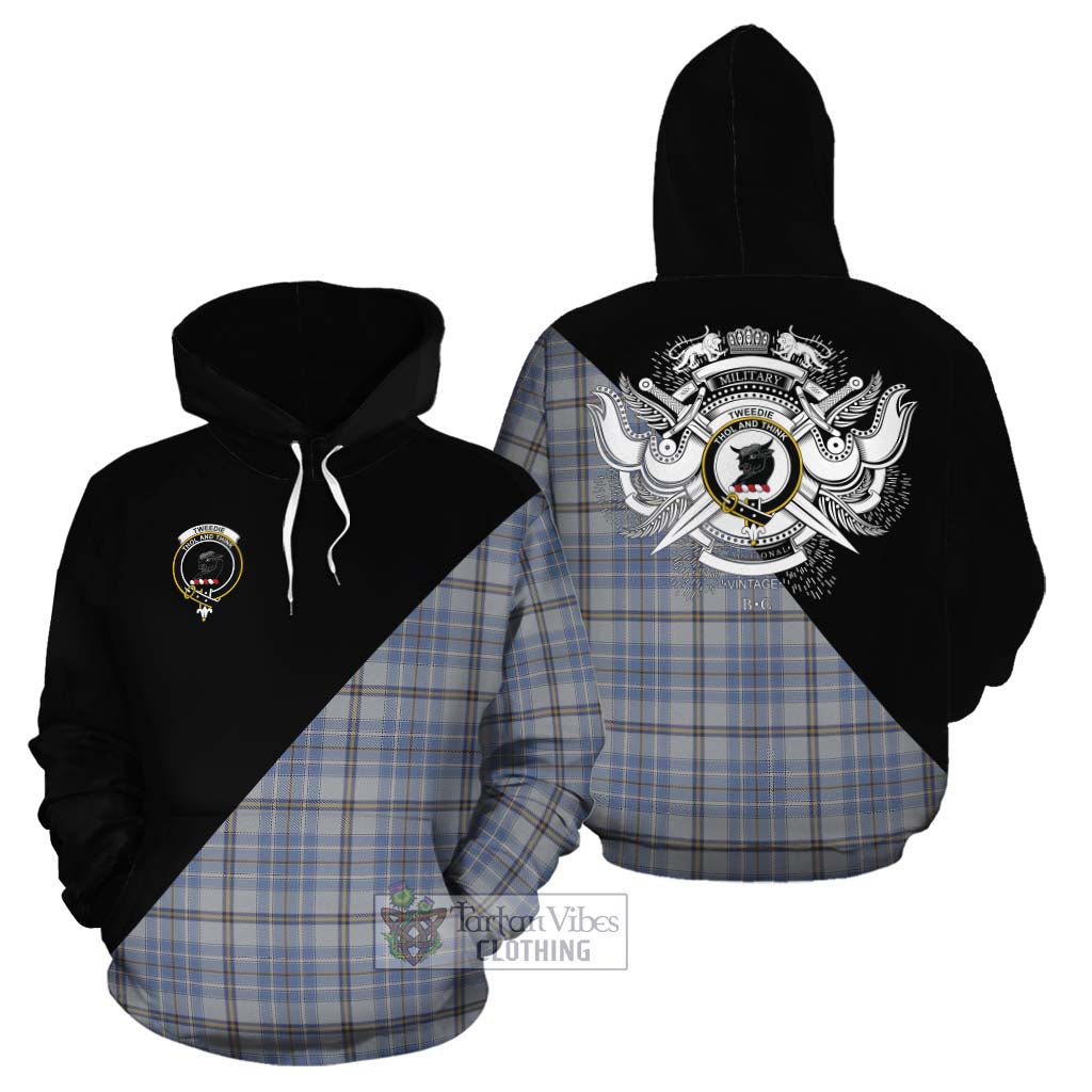 Tartan Vibes Clothing Tweedie Tartan Cotton Hoodie with Family Crest and Military Logo Style