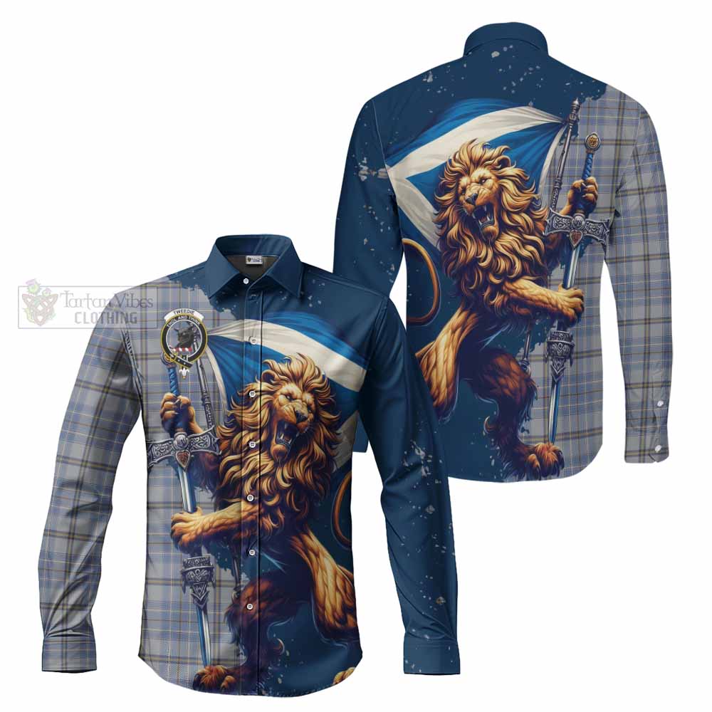 Tartan Vibes Clothing Tweedie Tartan Family Crest Long Sleeve Button Shirt with Scottish Majestic Lion