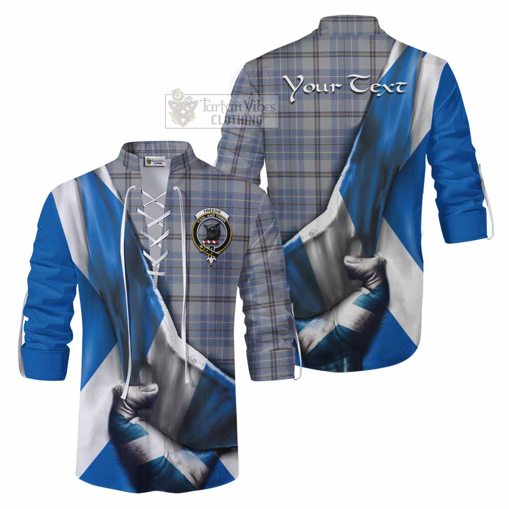 Tartan Vibes Clothing Tweedie Tartan Ghillie Kilt Shirt with Family Crest Scotland Patriotic Style