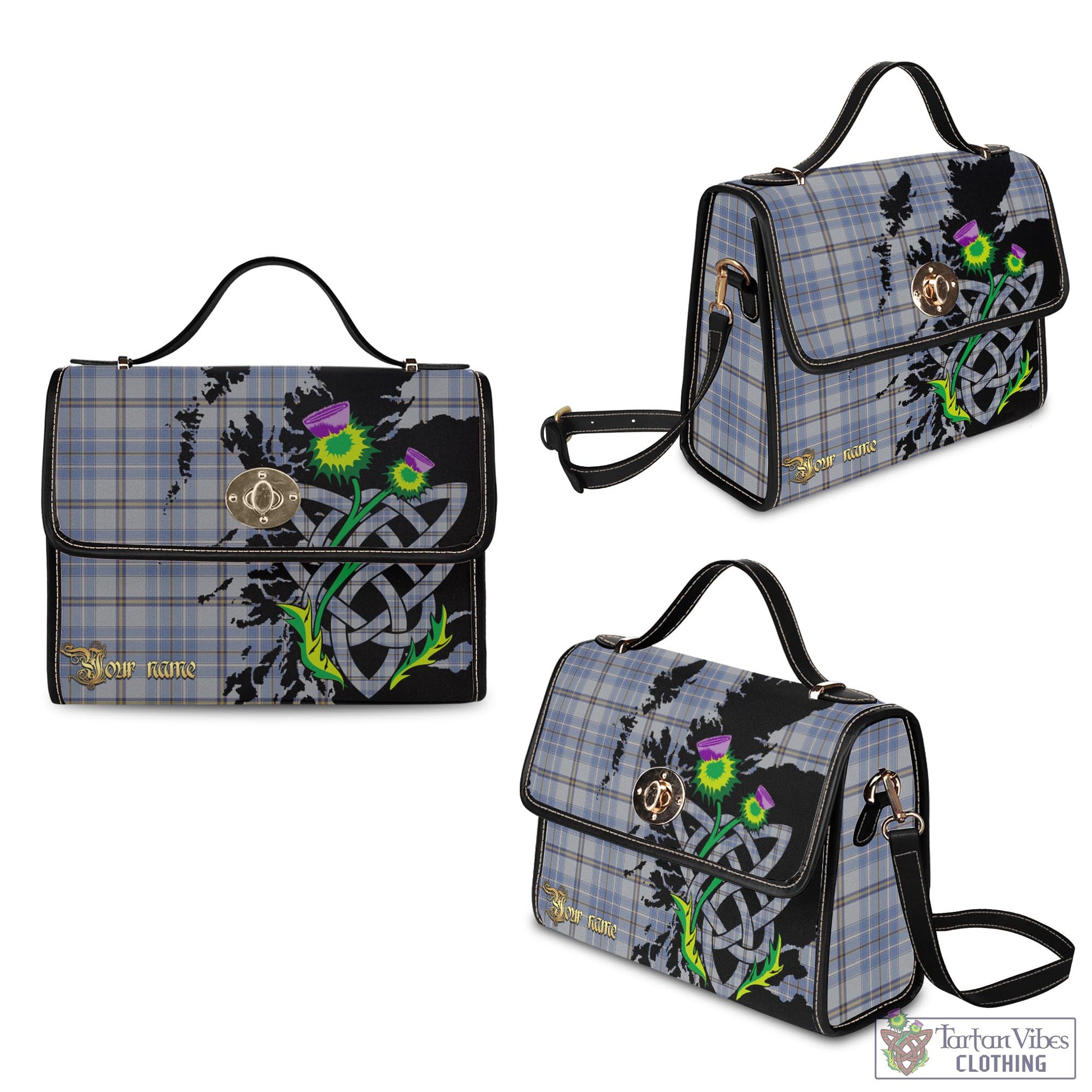 Tartan Vibes Clothing Tweedie Tartan Waterproof Canvas Bag with Scotland Map and Thistle Celtic Accents