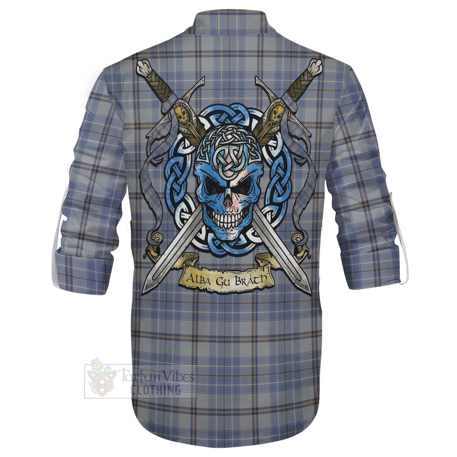 Tartan Vibes Clothing Tweedie Tartan Ghillie Kilt Shirt with Family Crest Celtic Skull Style