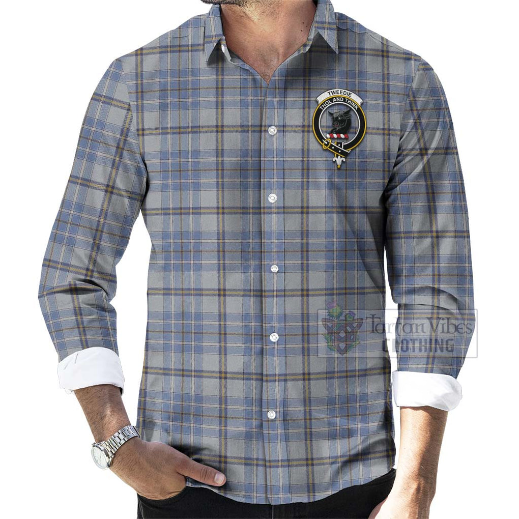 Tartan Vibes Clothing Tweedie Tartan Long Sleeve Button Shirt with Family Crest and Bearded Skull Holding Bottles of Whiskey