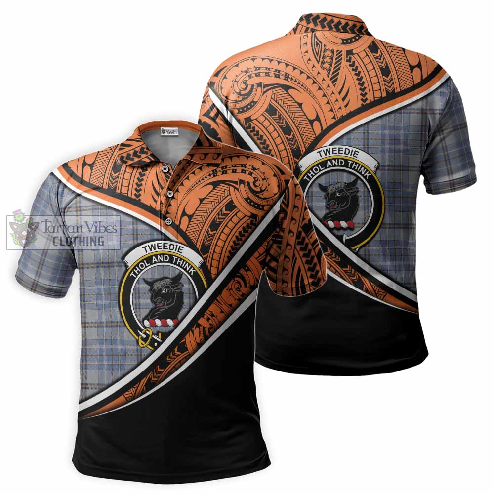 Tartan Vibes Clothing Tweedie Crest Tartan Polo Shirt with Maori Tattoo Style - Orange Version