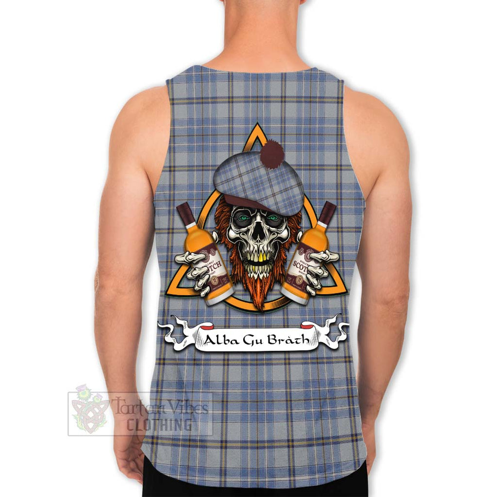 Tartan Vibes Clothing Tweedie Tartan Men's Tank Top with Family Crest and Bearded Skull Holding Bottles of Whiskey