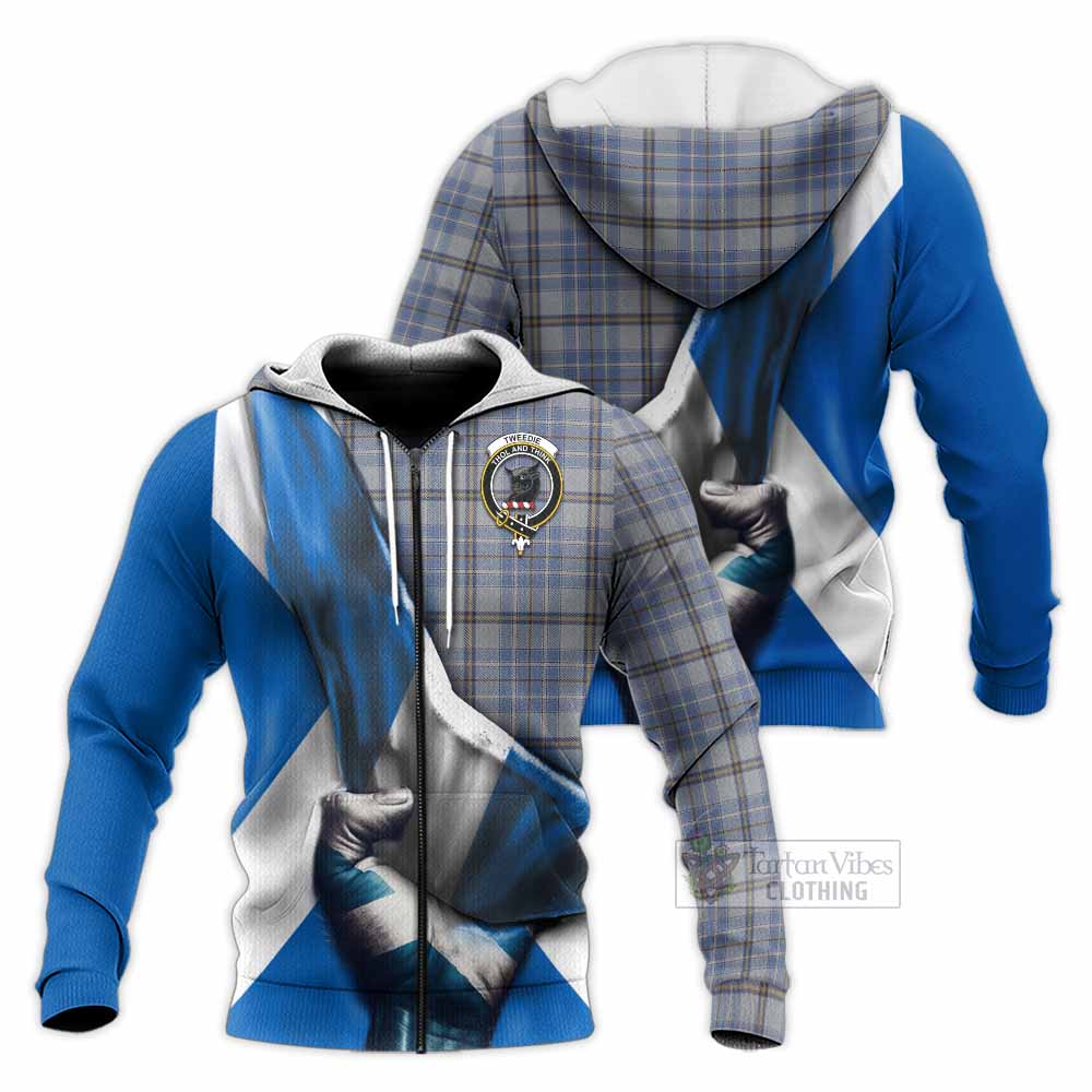 Tartan Vibes Clothing Tweedie Tartan Knitted Hoodie with Family Crest Scotland Patriotic Style