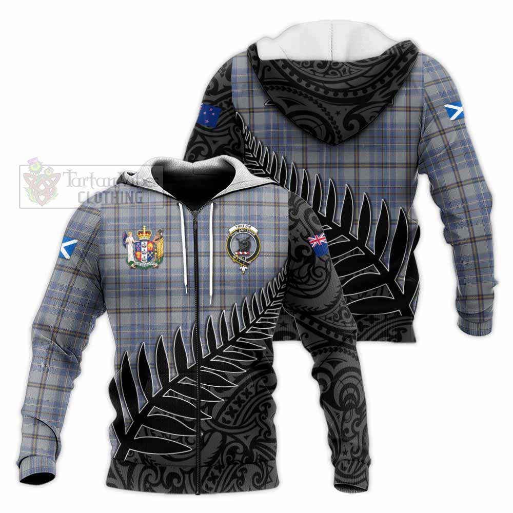 Tartan Vibes Clothing Tweedie Crest Tartan Knitted Hoodie with New Zealand Silver Fern Half Style