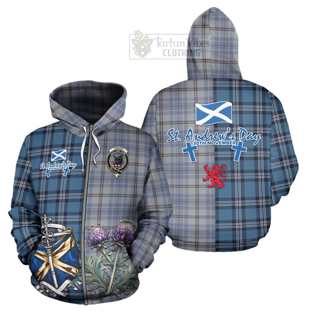 Tartan Vibes Clothing Tweedie Tartan Hoodie Happy St. Andrew's Day Half Tartan Style