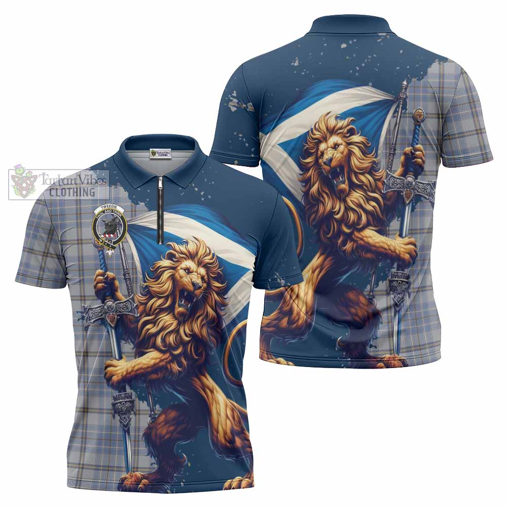 Tartan Vibes Clothing Tweedie Tartan Family Crest Zipper Polo Shirt with Scottish Majestic Lion