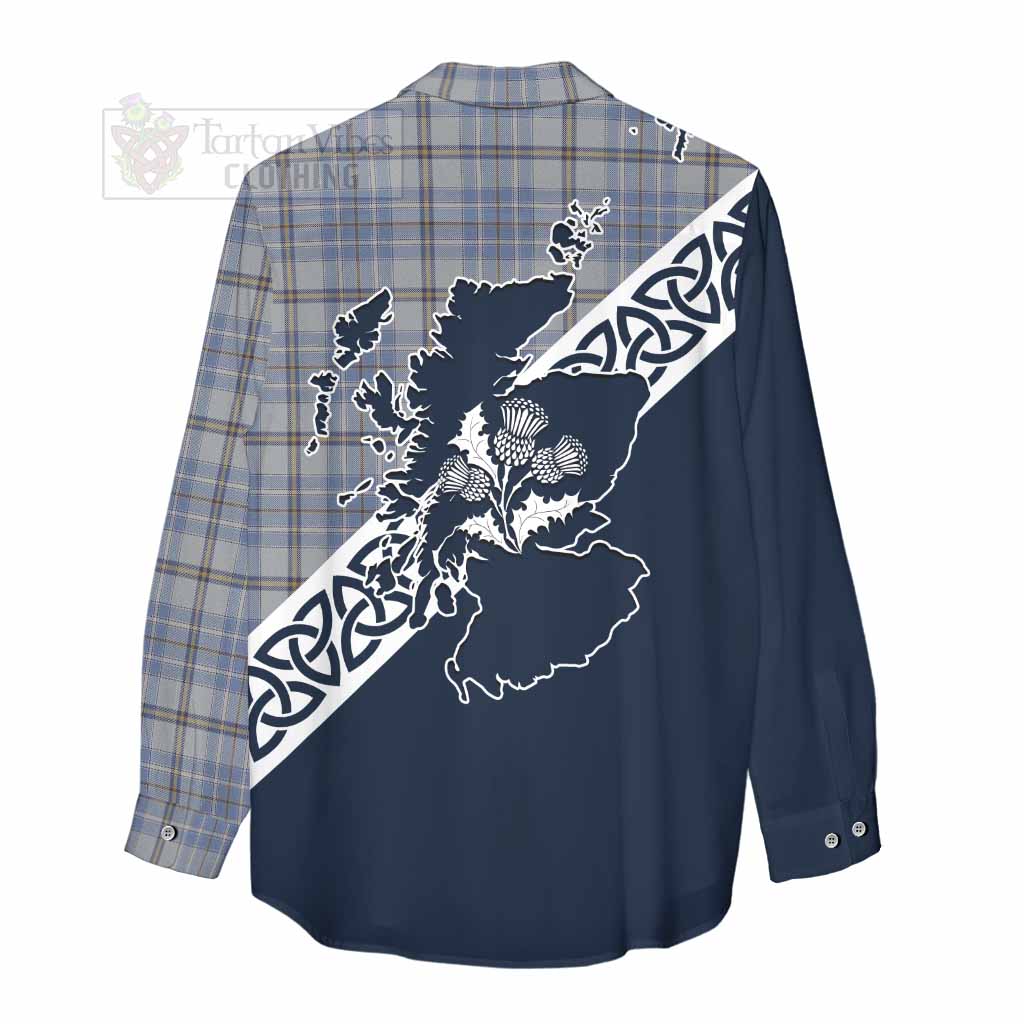 Tartan Vibes Clothing Tweedie Tartan Women's Casual Shirt Featuring Thistle and Scotland Map