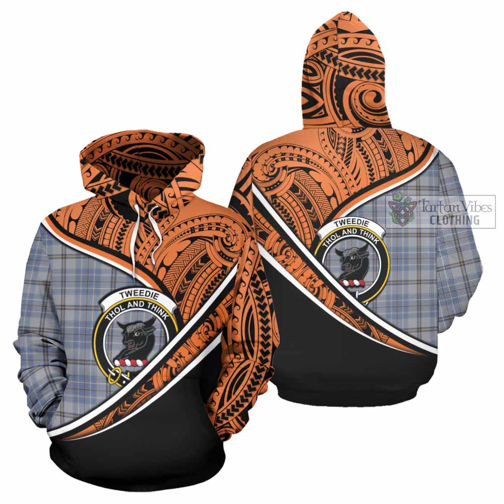 Tartan Vibes Clothing Tweedie Crest Tartan Hoodie with Maori Tattoo Style - Orange Version