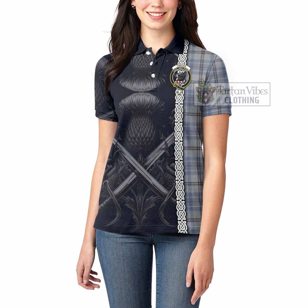 Tartan Vibes Clothing Tweedie Tartan Women's Polo Shirt with Family Crest Cross Sword Thistle Celtic Vibes